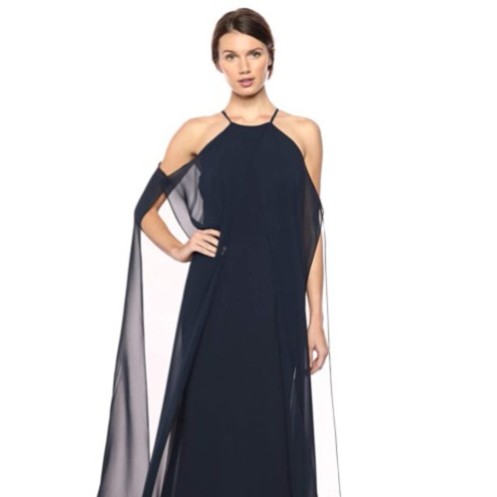 Carmen Marc Valvo Crepe and Chiffon Halter Gown